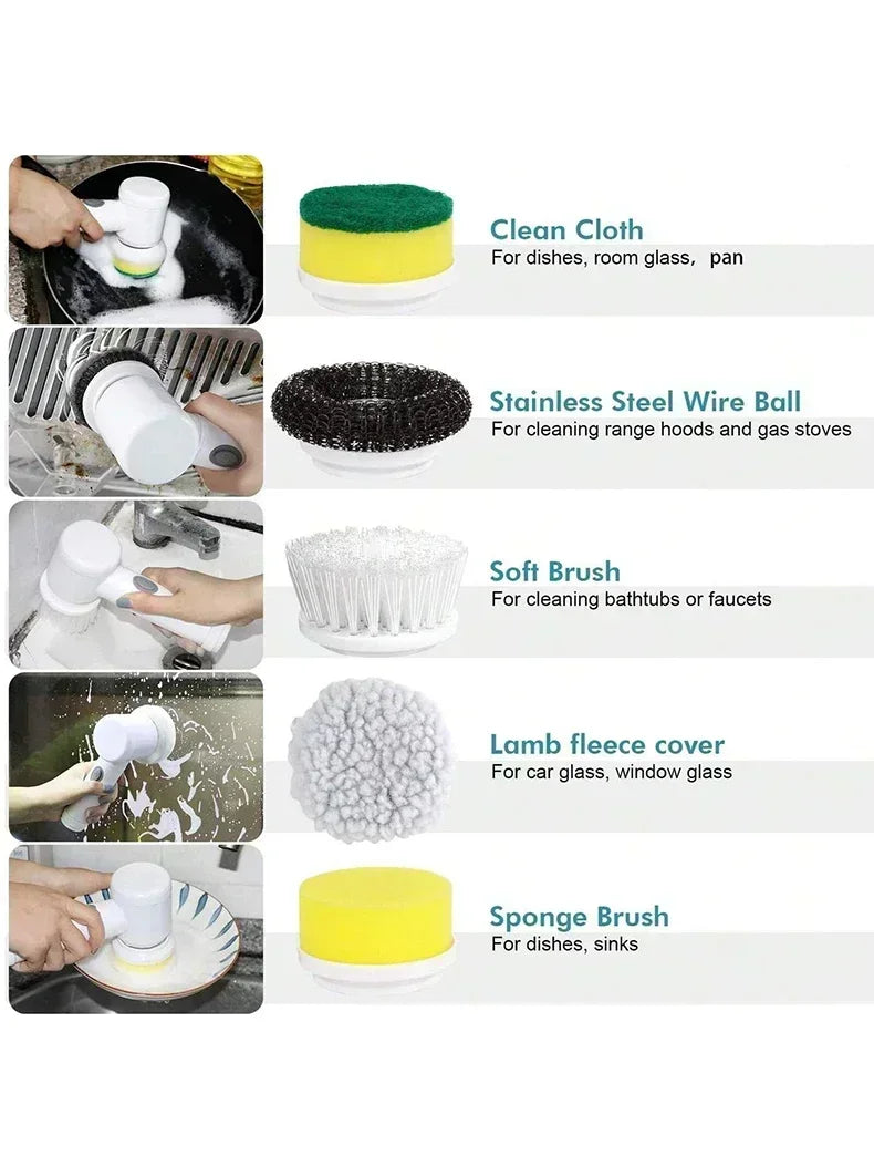 Cordless Electric  Spin Scrubber(with 5 Replaceable Brush Heads)