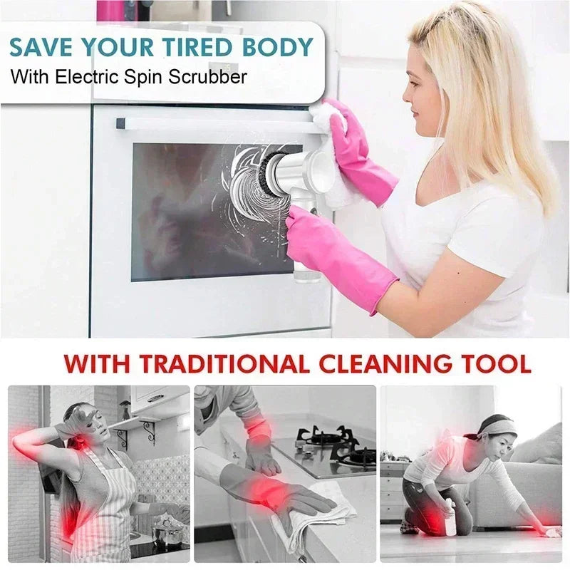 Cordless Electric  Spin Scrubber(with 5 Replaceable Brush Heads)
